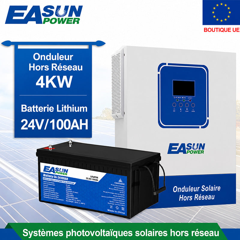 Batterie Lithium LiFePO4 25,6V 100Ah 2,56kWh pour Stockage d’Énergie Solaire et Système Photovoltaïque EASUN POWER (0% TVA)