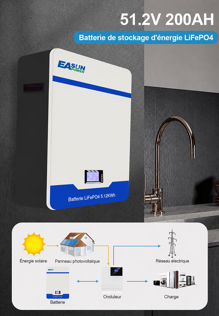 [0% Vat] Easun Power Batterie Lithium LiFePO4  15kW 51,2V 300Ah 15kWh Haute Capacité pour Stockage Solaire Domestique