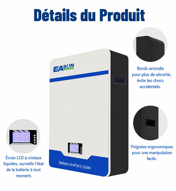 [0% Vat] Easun Power Batterie Solaire LiFePO4 Easun Power 51,2 V 100 Ah avec BMS Intégré