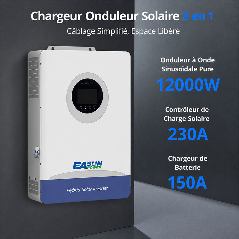 Onduleur Solaire Hybride EASUN POWER 12kW 48V Double MPPT 150A WiFi intégré