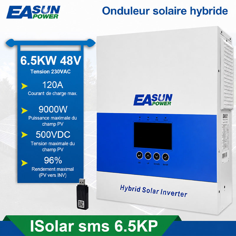 Onduleur Solaire Hors Réseau EASUN POWER 6,5kW 48V MPPT 120A WiFi