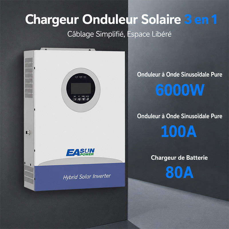 Onduleur Solaire Hybride EASUN POWER 6,2kW 48V MPPT 100A parallèle WiFi intégré
