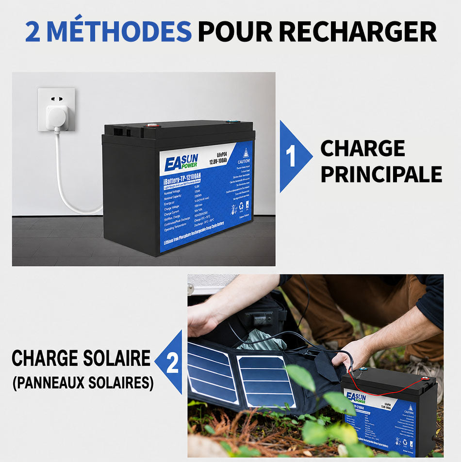Batterie Lithium LiFePO4 EASUN POWER 12,8V 100Ah 1,28kWh pour Stockage d’Énergie Solaire et Système Photovoltaïque (0% TVA)