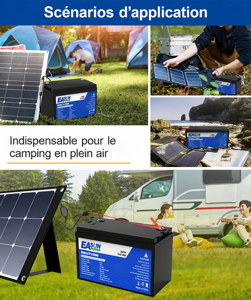 Batterie Lithium LiFePO4 EASUN POWER 12,8V 100Ah 1,28kWh pour Stockage d’Énergie Solaire et Système Photovoltaïque (0% TVA)