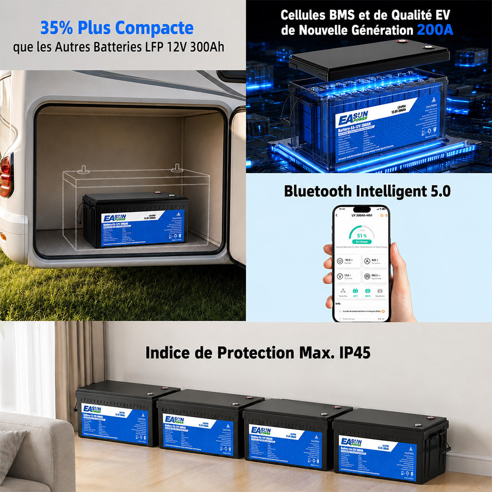 [0% Vat] Easun Power Batterie LiFePO4 12,8V 300Ah Easun Power – Grande Capacité pour Applications Solaires