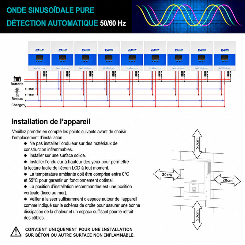 Onduleur Solaire Hors Réseau EASUN POWER 6,5kW 48V MPPT 120A WiFi