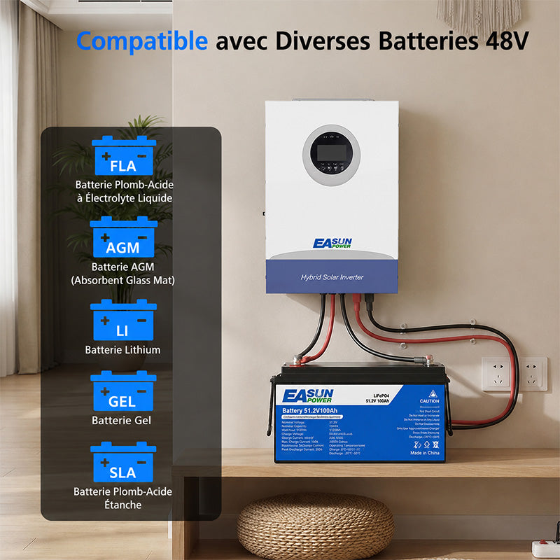 Onduleur Solaire Hybride EASUN POWER 6,2kW 48V MPPT 100A parallèle WiFi intégré