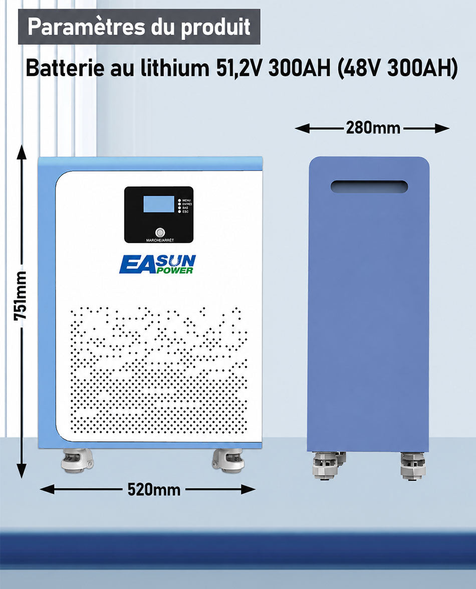[0% Vat] Easun Power Batterie Lithium LiFePO4  15kW 51,2V 300Ah 15kWh Haute Capacité pour Stockage Solaire Domestique